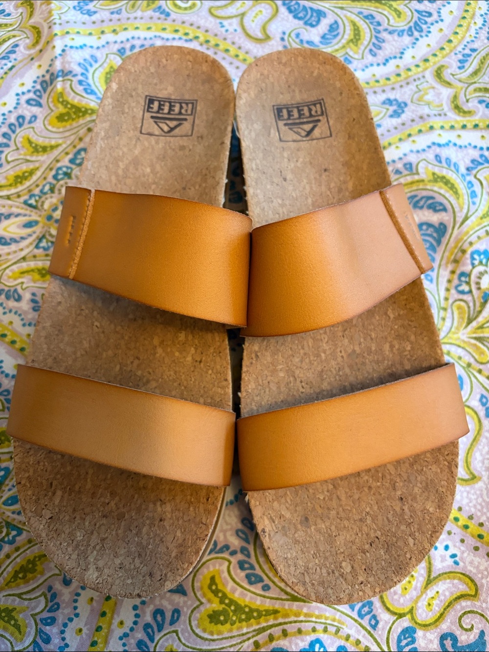 Reef Women's Tan Double-Strap Cork Slide Sandals